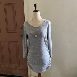 Woven🕸️In Cream Grey🌫️Long Sleeve Ruffles On The Side Top